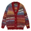 冬の不規則な編み物のセーターの男ルーズストライプカーディガンカラーブロック特大のセーター女性Y2Kハラジュクニットコートトップ231220