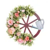 Decorative Flowers Creative Watering Can Wheel Wreath 2024 Spring Simulation Outdoor Front Door Countryside Scene Layouts Props