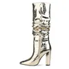 Boots European and American Style Thick Heel Fold High Side Zipper Women s Silver Large Size Shoes 231219