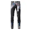 Purple Jeans Designer for Mens Skinny Motorcycle Trendy Ripped Patchwork Hole All Year Round Slim Legged Wholesale Brand