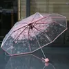 100pcs / lot Transparent Parapluie Transparent Poignée Coupe-Vent 3 Pli Parapluie Fleur De Cerisier Champignon Apollo Sakura Femmes Fille Umb212S