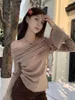 Women's Sweaters Sweet Girl Thickened Off Shoulder Sweater Autumn Irregular Flare Sleeves Knitted Pullover Fashion Female Clothes