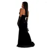 Casual Dresses Diamonds spetsnät Patchwork Velvet Maxi Evening Party Dress Handskar Kvinnor Halter Backless Ruched High Split Corset Long Robe