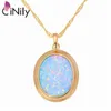 Cinily Green & Blue Fire Opal Stone Necklaces Pendants Yellow Gold Color Oval Dangle Charm Luxury Large Vintage Jewelry Woman311A