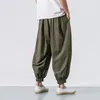 Pantaloni harem in puro cotone e lino per uomo con elastico in vita solido abbigliamento da strada jogger 2023 cavallo con sacca casual lungo 231220