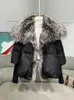 Piumino da donna Piumino da donna Piumino d'anatra bianco Parka invernale Grande collo in vera pelliccia di volpe argentata con maniche in maglia Capispalla moda 231219