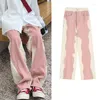 Jeans pour femmes Vintage Patchwork rose Baggy Harajuku Y2k taille haute Denim pantalon Jean pantalon 2000s 90s esthétique Trash vêtements