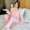Indumenti da notte da donna 2024 Primavera Manica lunga Casual Plaid di cotone Pigiama Set per le donne Coreano Carino Pigiama Homewear Pijama Mujer Vestiti per la casa