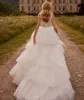 Élégant haut bas robe de mariée femmes 2024 col en V sans manches perles à plusieurs niveaux tulle mariée robes de soirée nouveau designer robe de novia personnalisé