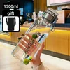 Bouteilles d'eau Bouteille en verre de sport Capacité de 2 L Couvercle de tasse gratuit (avec bandoulière) Couvercle en acier inoxydable portable anti-fuite