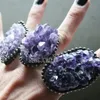 Bandringen y2k amethist cluster druzy geode stalactiet bloem kristal verstelbare vrouwen statement ring wicca boho hippy goth heks sieraden 231219