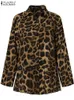 Kvinnors tvåbitar byxor Fashion Women Leopard Print Pant Set Zanzea Casual Loose Tops och Pant Outfits höstbrett benbyxa Två styckesuppsättningar 231219