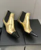 Wysokiej jakości krótkie buty marka luksusowe designerskie obcasy skórki krowie skórzane buty chelsea kobiety poślizgnąć się na seksownym spiczastym palca