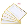 Bakeware Tools 12Pcs White Serving Trays With Gold Rim Rectangular Dessert Tray For Table Disposable Platter Cake 33 X 20Cm