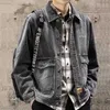 Men's Jackets Mens Loose Jeans Jacket Fashion Streetwear Blue Dark Gray Denim Coat OutwearL231026