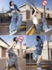 Damesjeans Gestikte lijnen Multi-pocket Werkkleding Recht Voor Dames Y2k Ruimvallend ontwerp Hoge taille Cool Hip-hop Trendy Paarbroeken