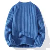 Männer Pullover Herbst Winter Männer Vintage Twist Mock Neck Langarm Warme Gestrickte Pullover Solide Schwarz Weiß Blau Khakai Casual Jumper