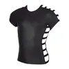 Men's T Shirts Mens Wet Look Faux Leather Short Sleeve T-Shirt Muscle Tank Tops Blouse Clubwear Hollow Out Erotic Tee Sexy Men Dance