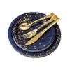 16Pcs Navy Blue Birthday Decoration Disposable Plates Cups Tissue Gold Tableware for Wedding Party Supplies 231220