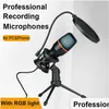 Mikrofony Mikrofon kondensatorowy RGB przewodowy pulpit statyw USB MIC do nagrywania gier na żywo Redukcja szumów wideo 230518 DHEH4