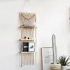 Arazzi Macrame boemo Cremagliera in legno a tre livelli Scaffale Appeso a parete Pianta Vasi da fiori Gancio Boho Corda Arazzo Home Art Decor