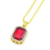 Hip hop Jewelry Square Ruby sapphire Red Blue Green Black White gems crystal pendant Necklace 24 inch Gold Chain For Men Fashion J2848