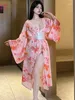 Sıradan elbiseler tatlı Japonya Sevimli Kız Mini Elbise Pembe Kiraz Blossom Şifon Baskılı Kimono Üniforma Zarif 2023 EJ1Q