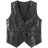 Gilets Femmes 2023 Vintage Femmes Simple Boutonnage Gilet Élégant Lady Court PU Grande Taille Femelle Faux En Cuir Sans Manches Manteau Vestes WZ2271