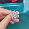 Anéis de cluster DIWENFU Natural Céu Azul Topázio Multi-camada Flor Anel para Mulheres Anillos de Prata 925 Jóias Safira Caixa Aberta