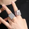 Cluster Rings Hip Hop Micro Paled Cubic Zirconia Big Square Finger Ring For Men Bling Out CZ MANA RAPPER SMYCKE STORLEK 8-11