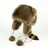 Boinas Lady Real Raccoon Pur Cap cauda Mulheres Capés Naturais Chapéus Para Orezes de Bombo -Bomer de Moda de Moda de Moda de Inverno