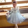 Mädchenkleider blaues formelles Kleid Strick lange Ärmel Hochzeit Tanzkleid Kinder Kleidung Prinzessin Geburtstagskleid Kids Party Kleid für Mädchen 4-14 Y.