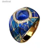 Anello solitario moda gemma blu anello in acciaio inossidabile placcato oro per le donne tendenza retrò zircone anello di barretta gioielli personalità femminileL231220