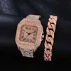 Uhr Designer Paar Mechanisch Automatik Carti's Uhr Herrenmode Luxus quadratisch römischer Diamant eingelegtes Stahlband Quarz Hip Hop Armband