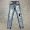 Jeans de créateurs jeans violets pour hommes skinny moto ripped trou de pignon tous striy