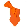 Maillots de bain pour femmes Sexy une épaule solide pièce femmes 2023 orange taille haute bikini dos nu tenue de plage serrée avec jupe de couverture