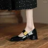 Chaussures habillées à bout carré pour femmes, mode coréenne, bloc de talon peu profond, Vintage, chaussure unique, printemps et automne 2023