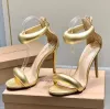 Gianvito Rossi Bijoux Padded Leather Sandals 105mm Sandals Women 100％リアルレザーアウトソール80mm Stileetto Heels Luxury Designer Strap Heeled Rea 16n5＃