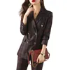 Retro Red Plaid Suits For Women 2023 Fashion Office Ladies Blue Long Sleeve Double Breasted Tops och Slim High Midisted Pants Set 231220