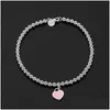 Braccialetti con ciondoli 4Mm Perline Braccialetti con ciondoli a cuore d'amore per le donne Ragazze Adorabile carino S925 Sier Beaded Bling Diamond Designer Bracciale di lusso Dhj6N