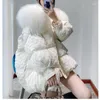 Women's Trench Coats 2023 Winter Large Fur Collar Down Cotton-Padded Coat Loose Thickened Pink High Quality For Women