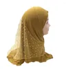 Etniska kläder 2-7 år gamla flickor muslimska hijabs kepsar ganska spetsar lapptäcke islamisk turban ett stycke omedelbart för barn redo att bära