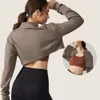 Lu Lu Hoodies Align Yoga Aankomst Amerikaanse stijl Revers Kort Cropped sweatshirt Lange mouw Atletisch met Rits Dames Hardloopjack Citroen Workout Grijs