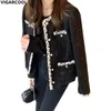 French ladies style black Jacket Women's Korean version short Top bright sparkling Fashion simple casual 231220