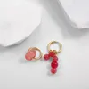 Boucles d'oreilles pendantes asymétriques, breloques en pierre naturelle rouge pastèque, pendentif goutte avec cercle en acier inoxydable, anneaux d'oreille, cadeau féminin