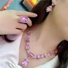 Choucong Brand Handmade Wedding Jewelry Sets Luxury Jewelry 925 Sterling Silver Princess Cut Pink Topaz Diamond Necklace Party Open Ring Drop Earring Gift