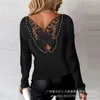 Women's T Shirts Beaded Ribbed Top Women Butterfly Embroidery Knit Tops Hollow Out Chain T-Shirts Shirt Round Neck Tees Loose Y2k