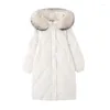 Dames trenchcoats witte grote bontkraag winter donskatoenen jas Koreaanse halflange losse gewatteerde jas