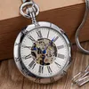 Retro zilvergoud automatisch mechanisch pocket horloge mannen vrouwen luxe koper horloges skelet steampunk fob horlogeketen hangers cx2584