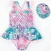 Badkläder sjöjungfru Little Princess Swimsuit Baby Girls badkläder en bit flickor med hatt barn badkläder barn strandkläder baddräkt